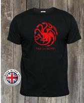 Sostų žaidynės marškinėliai Targaryen Drakonas 'Ugnis ir Kraujas' juodi spausdinti marškinėliai 4XL