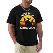 Pew Pew Madafakas Katė su dviem pistoletais Spausdinimas Vyriški marškinėliai Vasariniai medvilniniai marškinėliai Kvėpuojantys laisvi drabužiai Hip Hop gatvės marškinėliai S smėlis
