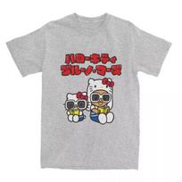 MINISO vasaros nauji vyriški Bruno Mars animacinių filmukų „Hello Kitty“ marginti juokingi medvilniniai marškinėliai trumpomis rankovėmis, O formos iškirpte, laisvalaikio stiliaus harajuku palaidinė #spalva(1) S juoda