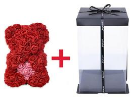 Meškiukas iš rožių dovanų dėžutėje Rose Bear, raudonas