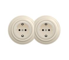 Kliklap - Dviguba retro namų rozetė su rėmeliu SCHUKO 230V/16A smėlio spalvos
