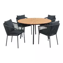 Lauko baldų komplektas | 59/130 x 74/78 x 62/130 cm | Juoda, Pilka