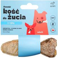 AZANKI kaulas su krevetėmis ir juodosiomis alyvuogėmis menkės odoje - skanėstas šunims - 12 cm
