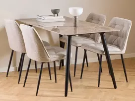 Wicklow dining table set, Top ceremic brown Aberta, Base steel matt black, 140x80x75 cm