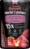 Super Benek World Cuisines visavertis maistas suaugusioms katėms. Bavariško stiliaus patiekalas su antiena pomidorų padaže 100g