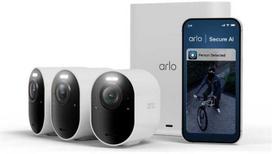 Arlo Ultra 3 4K apsaugos kamera, 3 kamerų, IP apsaugos kamera, lauko, laidinė ir belaidė, 7,5 m, „Amazon Alexa“ ir „Google Assistant“, danų, vokiečių, olandų, anglų, ispanų, prancūzų, italų, norvegų, lenkų, švedų kalbomis