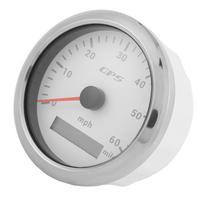 85mm 3,35 colio GPS spidometro matuoklis 0–60 MPH H LCD ekranas su reguliuojamu apšvietimu kemperiams, valtims 9–32 V DC Baltas balta