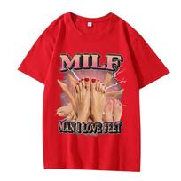 MILF Vyras Aš Myliu Pėdas Marškinėliai vyrams moterims Oversized 100% Medvilnė trumpomis rankovėmis Vasaros spaudinys streetwear Unisex dideli dydžiai viršūnės XS raudona