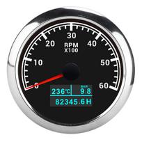 3 viename 6000 RPM tachometras Vandens temperatūros matuoklis Alyvos slėgio matuoklis Valandų skaitiklis IP67 atsparus vandeniui Automobiliui, Valtis, Sunkvežimiui Juodas ciferblatas