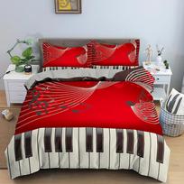 Muzikos Natos Lovos Patalynės Komplektas Antklodės Užvalkalų Komplektas Fortepijono Klavišai Klaviatūra Lovos Komplektas Klasikinės Muzikos Melodija Antklodės Užvalkalas Dygsniuotos Antklodės Užvalkalas Kambario Dekoras EU Single(135*200cm)3pcs gray