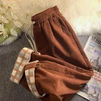 Moteriškos retro velvetinės laisvalaikio kelnės Harajuku plačios kelnės Gatvės bėgimo kelnės Tiesios kelnės aukštu juosmeniu M ruda