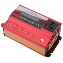 Raudonas automobilinis maitinimo keitiklis DC 12V 24V į AC 220V 50Hz 420W Nominalios galios, su LCD ekranu, 1 AC lizdu, aplinkos apšvietimu