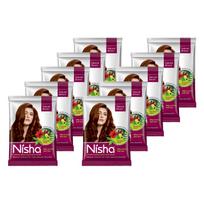 Nisha Henna Hair Color Powder Natural Brown 15G x Pack of 10 | Ammonia-Free Herbal Hair Dye for Men & Women