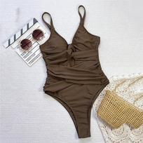 Brown Cross Bandage Solid Swimwears One Piece Swimsuit Woman 2025 Summer Front Hollow Out Monokini High Leg Cut Bathing Suit L ruda