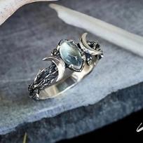 Vintage Natural Moonstone Ring Witchcraft Triple Moon Goddess Rings for Women Engagement Party Wedding Jewelry Anillos 5