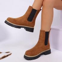 Women's Plus Size Suede Mid Calf Martin Boots New Autumn English Style Smokestack Square Heel Shoes 36 ruda