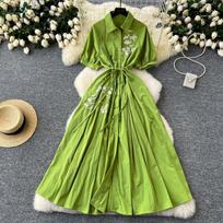 Retro siuvinėjimas Viena krūtinė laisva suknelė suvarstoma kaklo paplūdimio atostogų suknelė Moteriška korėjietiška mada vasaros vestidos One Size juoda