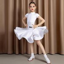 Vaikų lotynų šokio suknelė Mergaičių sportinių šokių suknelės Rumba Samba treniruočių suknelė Lotynų šokių pasirodymui 170cm balta
