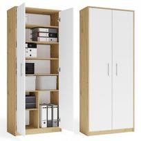 TopEshop OLIV pastatoma lentyna su durelėmis – modernus ąžuolo ir baltos spalvos laikymo sprendimas