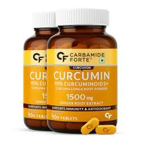Carbamide Forte Curcumin Tablets with Piperine 95% Curcuminoids Anti-Inflammatory Supplement 90 Veg Tablets Pack of 2