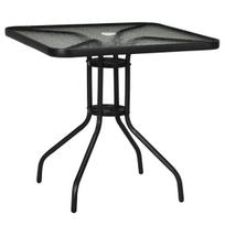 "Outsunny" sodo stalas nuimamas metalinis 76x76 cm oro sąlygoms atsparus kvadratinis balkono stalas su skyle skėčiui, neslidus bufeto stalas kempingo stalas kiemo stalas lauko sodui, terasai balkonui juodas, Juoda