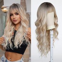 ALAN EATON Ilgi Ombre blondiniai platininiai perukai su kirpčiukais Banguotas garbanotas perukas moterims kasdieniams vakarėliams karščiui atsparūs pluošto perukai Cosplay