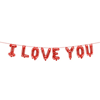 Folinis balionų užrašas „I Love You“ – raudonos raidės, 260 × 40 cm