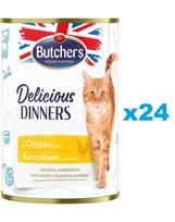 BUTCHER'S Delicious Dinners, maistas katėms, gabalėliai su vištiena drebučiuose 24 x 400g