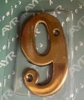 Buto / namo durų numeris, 6 cm, "9", žalvaris