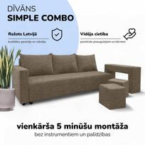 Išskleidžiamas dvigulės sofos komplektas su staliuku ir pufais „Simple Combo“, „Podrez“, smėlio spalvos