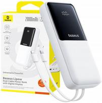 Atsarginis maitinimo šaltinis ("Power Bank") Powerbank Baseus Lipow 20000mAh 22,5W z dwoma wbudowanymi kablami z dodatkowym kablem Baseus Simple USB-A - USB-C 3A 20cm - biały