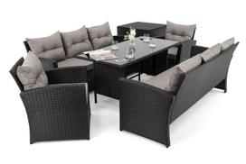 Lauko baldų komplektas FLORIDA 8|Technoratanas|Juodas|Pagalvės pilkos 01