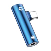 USAMS AU07 2-in-1 USB-C Adapter, blue/niebieski, USB-C + 3.5mm SJ277TC02 (US-SJ277)