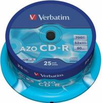 Verbatim CD-R AZO Recordable Discs, 700MB, 1x-52x Crystal, 25-Pack Spindle