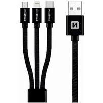 Swissten Textile Universal 3in1 USB-C / Lightning Data MFI / MircoUSB Cable 1.2m Black 72501101