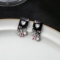 Dark Hip Hop Playing Card Earrings, Niche Design Sense Retro Spade A Earrings Sweet Cool Love Stud Earrings Women