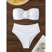 XS - L 3D Gėlių Bandeau Bikini Moteriškas Maudymosi Kostiumas Aukšto Juosmens Bikini Moteriški Maudymosi Kostiumai Dviejų Dalių Bikini Rinkinys Maudymosi Kostiumas Swim Lady XS