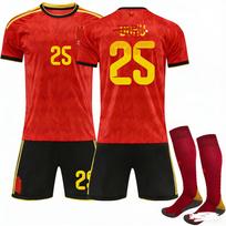 Paaugliams Vaikams Suaugusiems Futbolo Apranga Sportinio Treniruočių Džersio Rinkinys Su Kojinėmis 2026 FIFA Pasaulio Taurė Belgija Namų #25 Doku 16