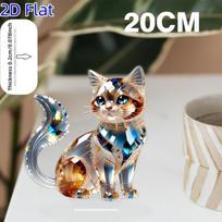 2D flat crystal cat acrylic desktop ornament -perfect gift for valentine's day, new year's, and easter. ideal for home, office, and bedroom decor 20CM