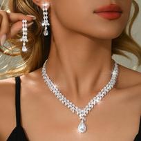Fashion Popular Leaf Water Drop Super Flash Crystal Necklace Earrings Bracelet Three-Piece Women'S Dinner Party Dress Accessories