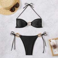 Brown Shiny Halter String Micro Bikini Thong Sexy Swimsuit Women Metal Ring Swimwear 2026 Mini Biquini Bathing Suit Bikinis Sets S juoda