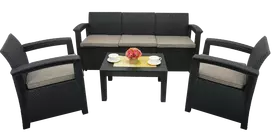 Lauko baldų komplektas Antracitas (Stalas - 2 kedės - Sofa)