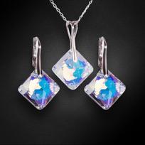 Sidabrinis papuošalų rinkinys moterims DiamondSky „Shimmer (Blue Aurore Boreale)“ su Swarovski kristalais