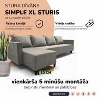 Klasikinis didelis kampinis sofos komplektas Simple XL Sturis, Šviesiai pilka