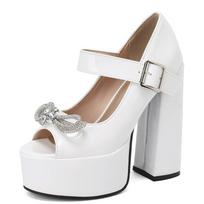 Platform Heeled Women Pumps Mary Janes Shoes 2024 Sexy Peep Toe Pink White Black High Heels Ladies Dance Wedding Shoes Luxury 34 juoda