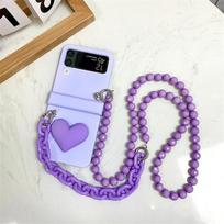Korean Crossbody Beads Strap Chain Solid Love Heart Case For Samsung Galaxy Z Flip 3 5g Z Flip3 Flip4 Zflip3 Zflip4 Cover for Z Flip 4