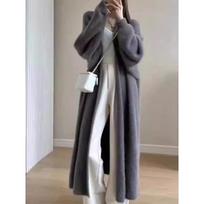 Elegantiškas vintažinis megztas paltas Žieminė minkšta laisva striukė Korėjietiška atsitiktinė rudens žiemos kailinė kardigano striukė Moteriški vienspalviai ilgi megztiniai One Size rožinė