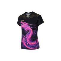 Lining Ping Pong Series Colorful Print Breathable Sports Short Sleeve T-Shirt Women Tops Black AAYR360-2 S