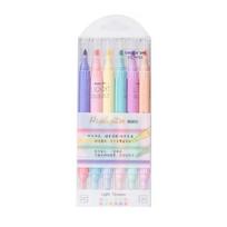 6 Pcs/set Candy Color Double Tip Highlighter Pens Kawaii Adorable Manga Markers DIY Journal Pastel Highlighter Kit School Supplies