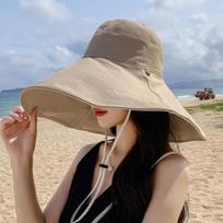 Trendy Double-Sided UV Protection Beach Floppy Cap for Women with Rope Detail